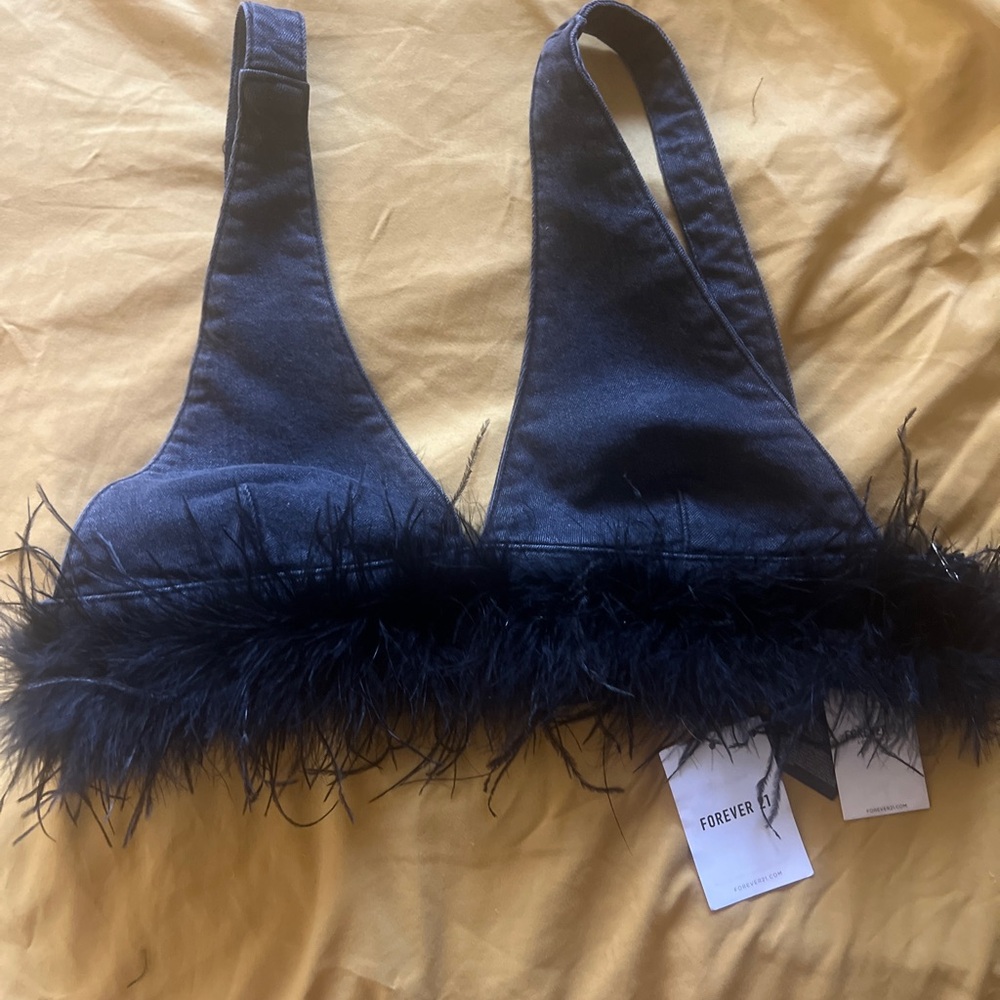 Forever 21 Midnight Feather Trim Bralette